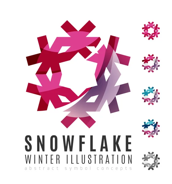 Set of abstract colorful snowflake logo icons, winter concepts, clean modern geometric design — Stock Vector