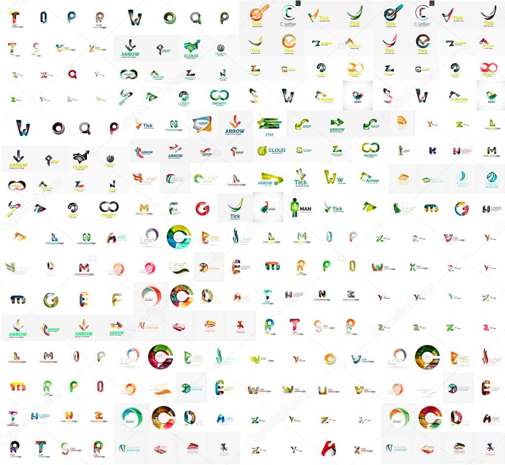 Mega set of geomeric lettering company logos. Corporate business branding design elements