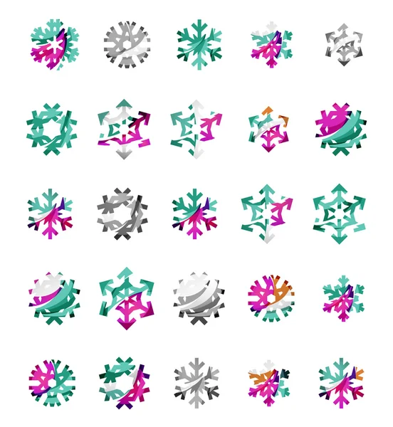 Set abstrakter, farbenfroher Schneeflockensymbole — Stockvektor