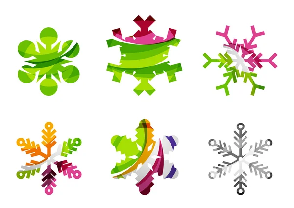 Set van abstracte kleurrijke sneeuwvlok logo iconen — Stockvector