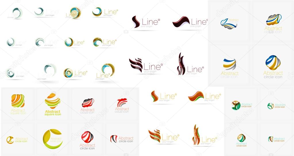 Vector abstract company logos mega collection, loops, concepts swirls waves. Modern universal idea business icons isolated on white