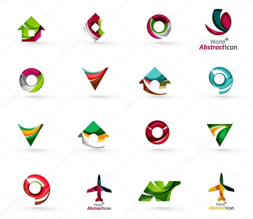 Set of abstract travel logo icons. Business, app or internet web symbols. Thin lines and colors with white