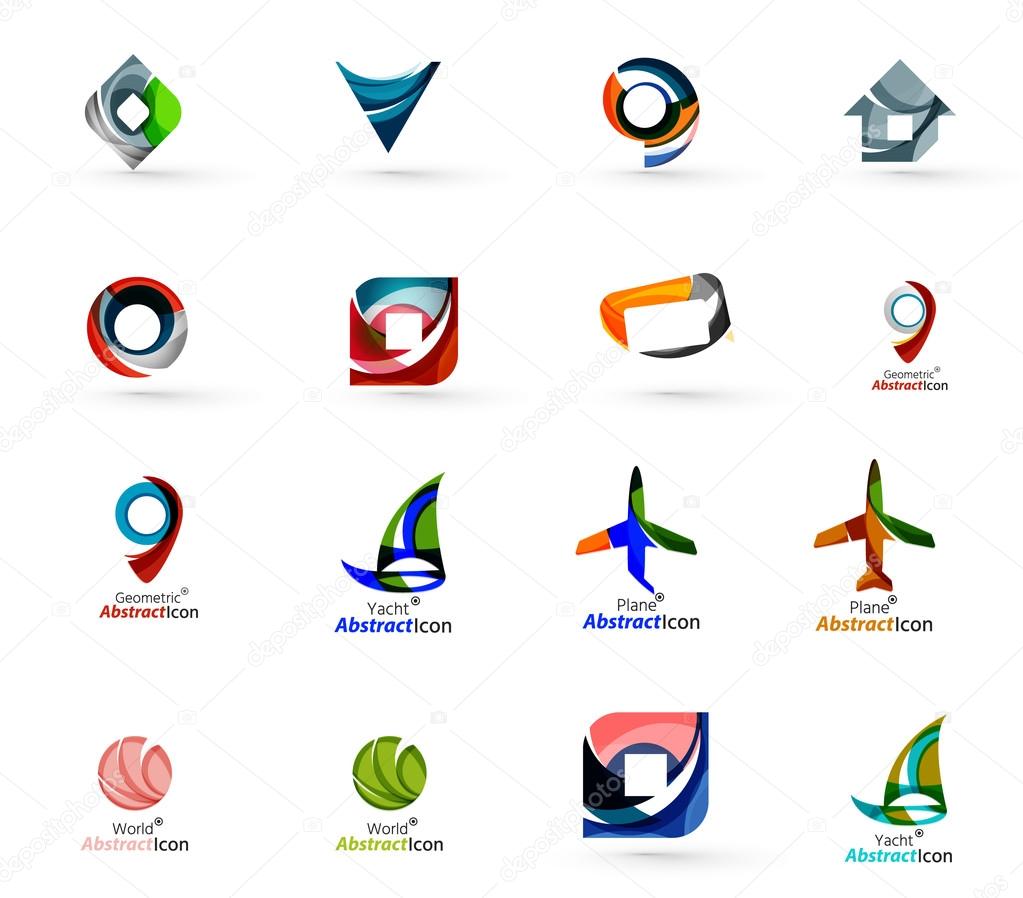 Set of abstract travel logo icons. Business, app or internet web symbols. Thin lines and colors with white