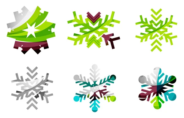 Ensemble d'icônes abstraites colorées de logo de flocon de neige, concepts d'hiver, conception géométrique moderne propre — Image vectorielle