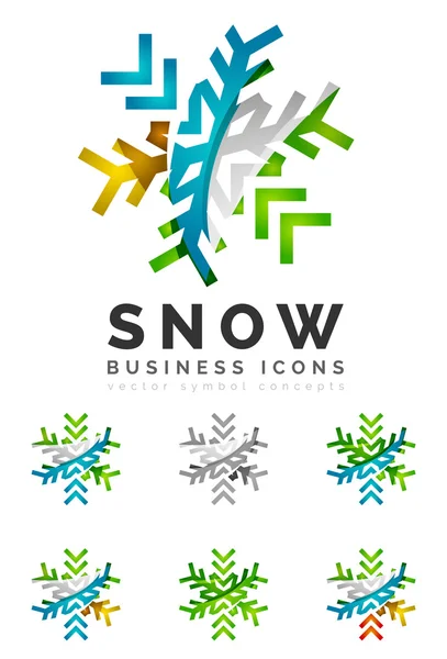 Conjunto de iconos de logotipo de copo de nieve de colores abstractos, conceptos de invierno, diseño geométrico moderno limpio — Archivo Imágenes Vectoriales