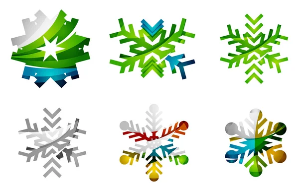 Conjunto de ícones coloridos abstratos do logotipo do floco de neve, conceitos de inverno, design geométrico moderno limpo —  Vetores de Stock