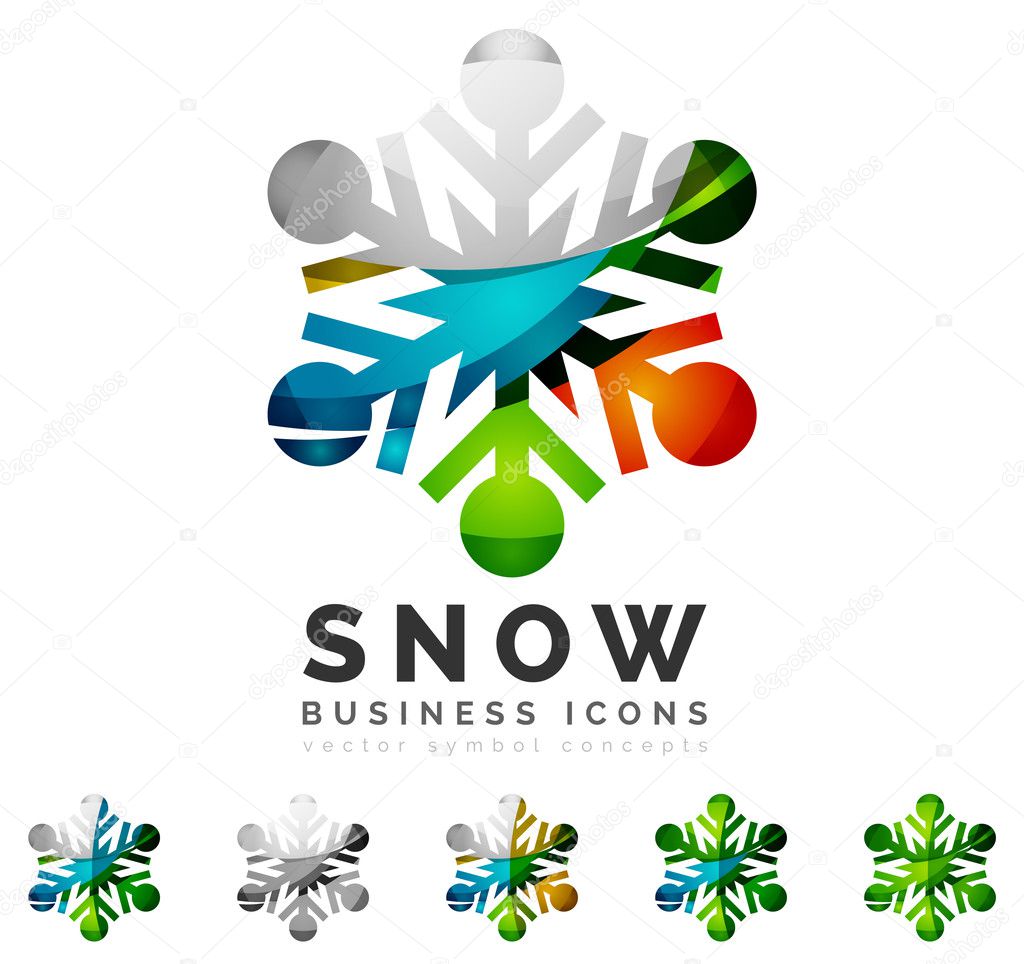 Set of abstract colorful snowflake logo icons, winter concepts, clean modern geometric design. Created with transparent abstract lines