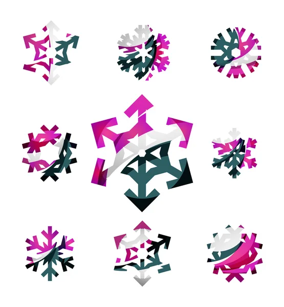 Ensemble d'icônes abstraites colorées de logo de flocon de neige, concepts d'hiver, conception géométrique moderne propre — Image vectorielle