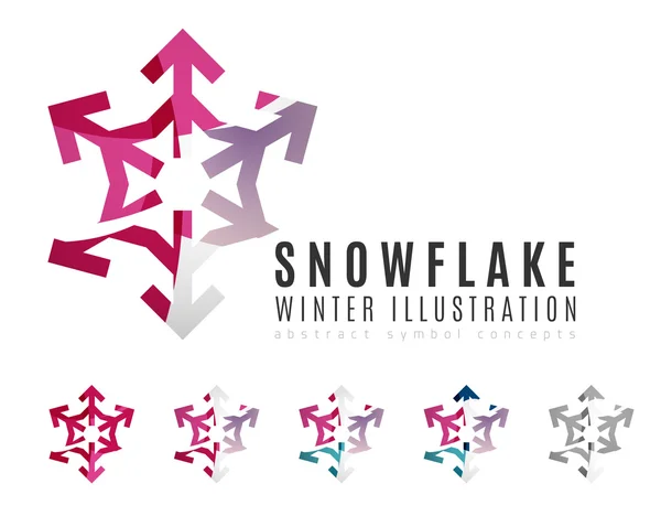 Set of abstract colorful snowflake logo icons, winter concepts, clean modern geometric design — Stock Vector