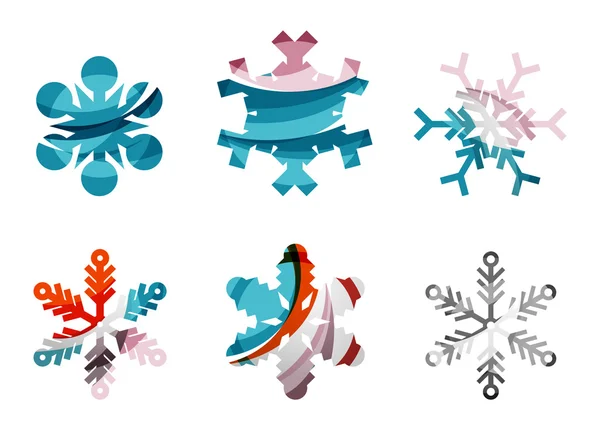 Conjunto de iconos de logotipo de copo de nieve de colores abstractos, conceptos de invierno, diseño geométrico moderno limpio — Vector de stock