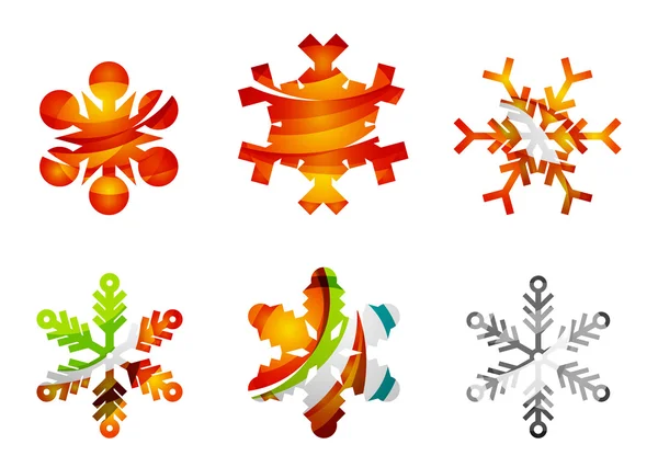 Conjunto de iconos de logotipo de copo de nieve de colores abstractos, conceptos de invierno, diseño geométrico moderno limpio — Vector de stock