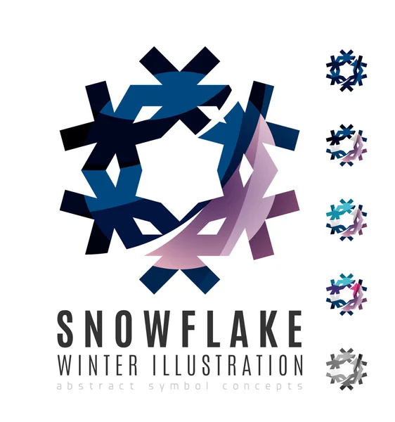 Set of abstract colorful snowflake logo icons, winter concepts, clean modern geometric design — Stock Vector