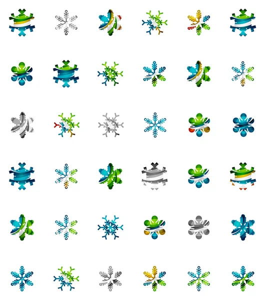 Set van abstracte kleurrijke sneeuwvlok logo — Stockvector