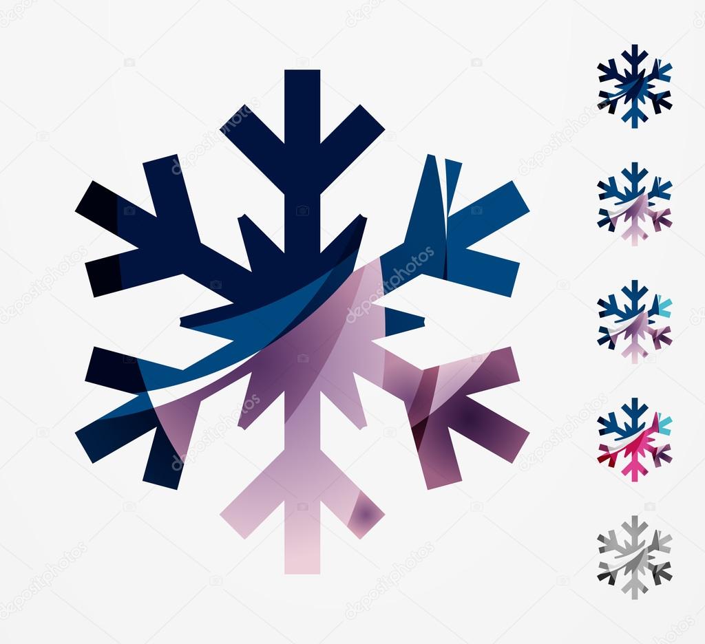 Set of abstract colorful snowflake logo icons, winter concepts, clean modern geometric design. Created with transparent abstract lines