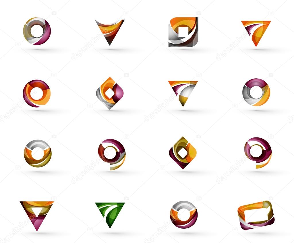 Set of various geometric icons -  rectangles triangles squares or circles. Made of swirls and flowing wavy elements. Business, app, web design logo templates