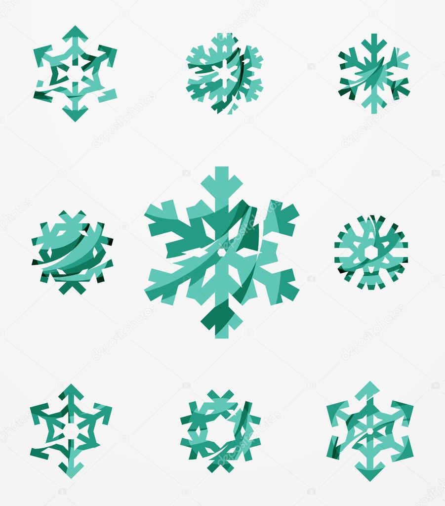 Set of abstract colorful snowflake logo icons, winter concepts, clean modern geometric design. Created with transparent abstract lines