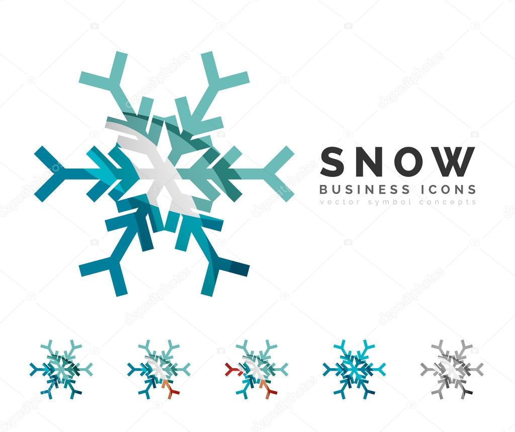Set of abstract colorful snowflake logo icons, winter concepts, clean modern geometric design. Created with transparent abstract lines