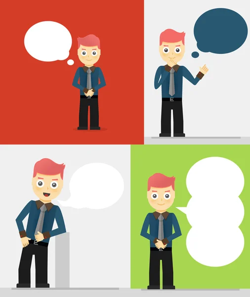 Set of young businessmen with speech bubbles. — Stock Vector