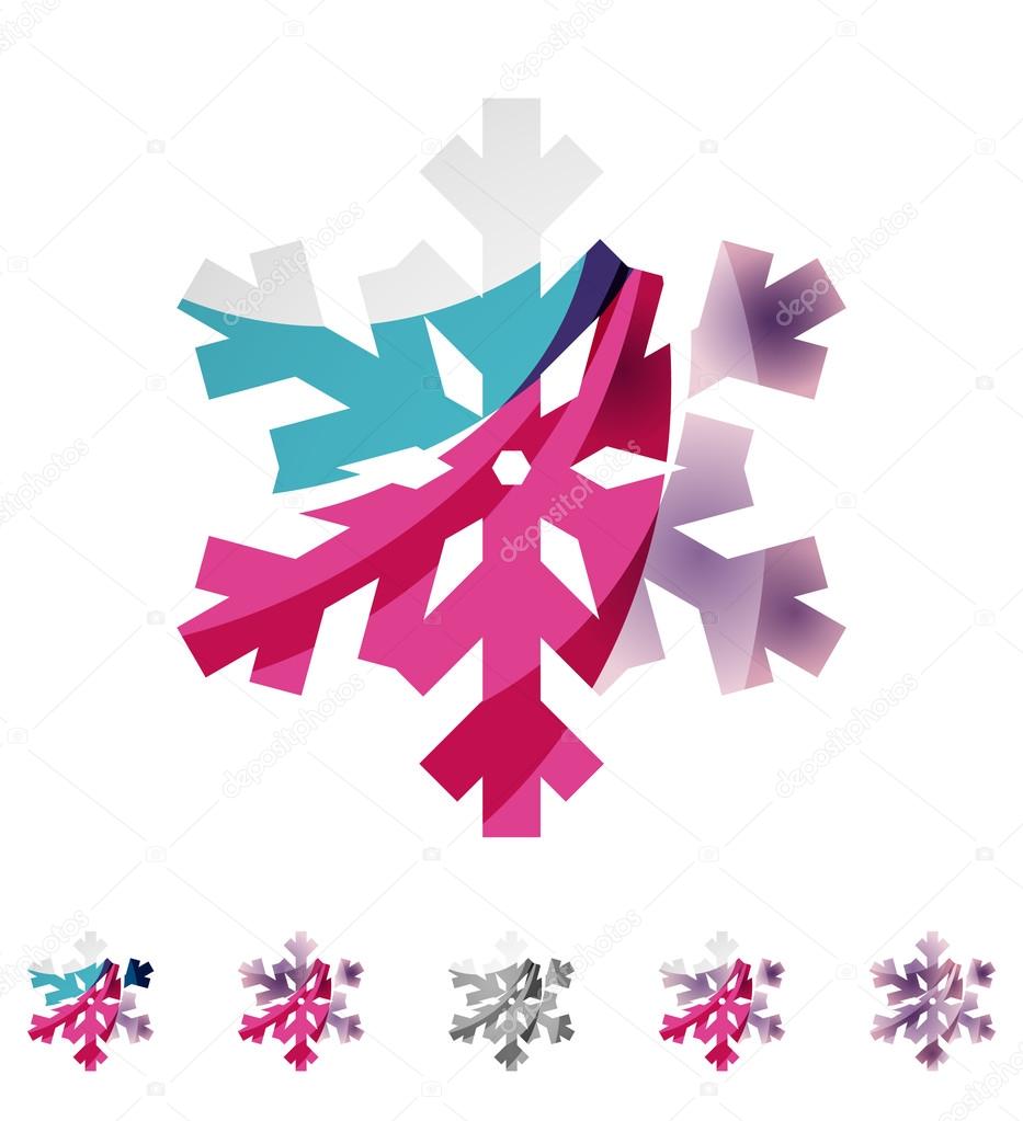 Set of abstract colorful snowflake logo icons, winter concepts, clean modern geometric design. Created with transparent abstract lines