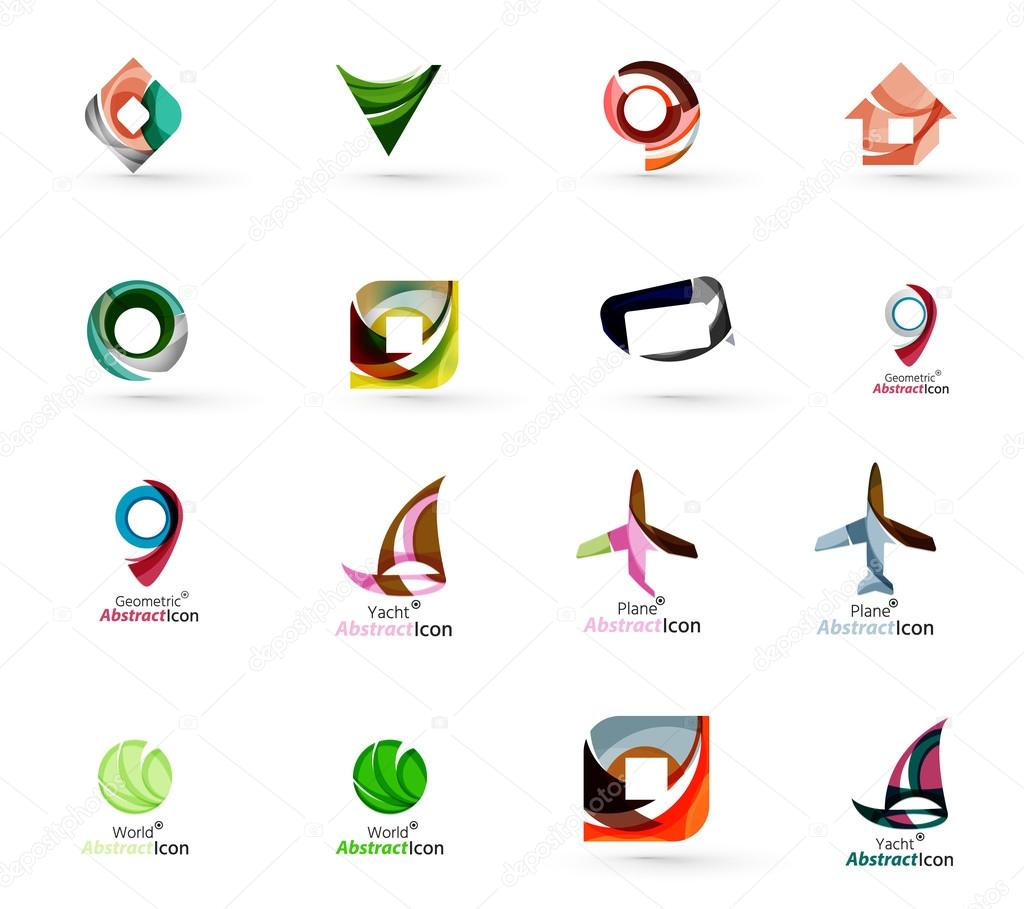 Set of abstract travel logo icons. Business, app or internet web symbols. Thin lines and colors with white