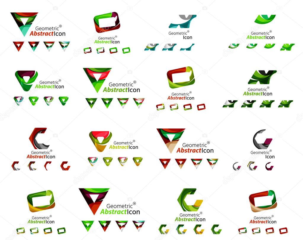 Set of various geometric icons -  rectangles triangles squares or circles. Made of swirls and flowing wavy elements. Business, app, web design logo templates