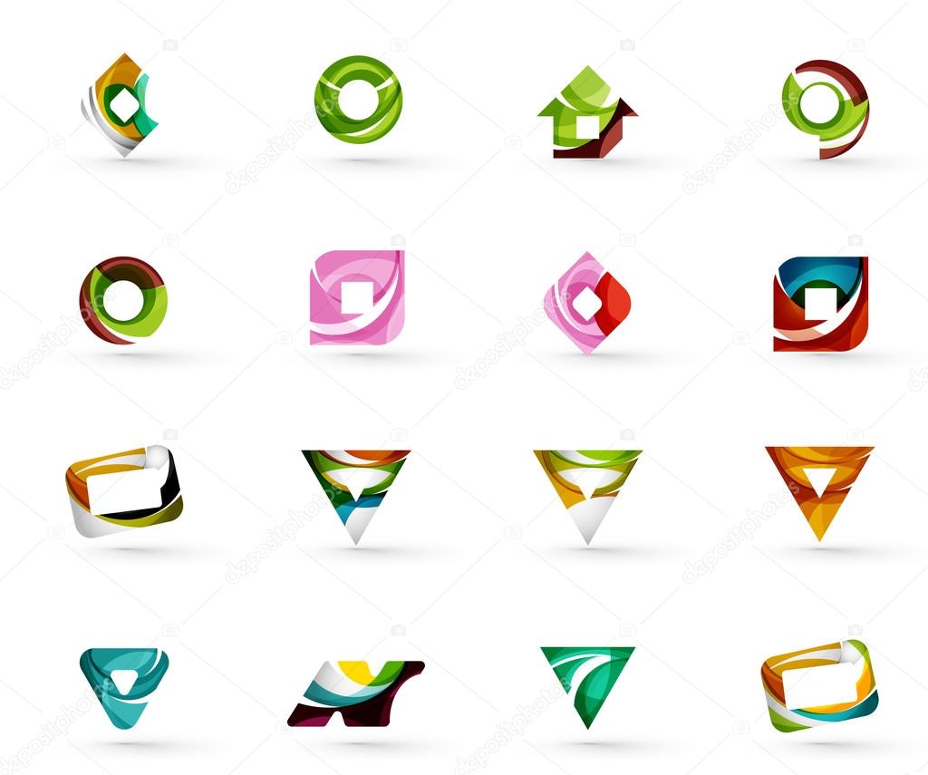 Set of various geometric icons -  rectangles triangles squares or circles. Made of swirls and flowing wavy elements. Business, app, web design logo templates