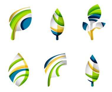 Dizi soyut Eko yaprak simgeler, iş logo doğa kavramları, temiz modern geometrik tasarım