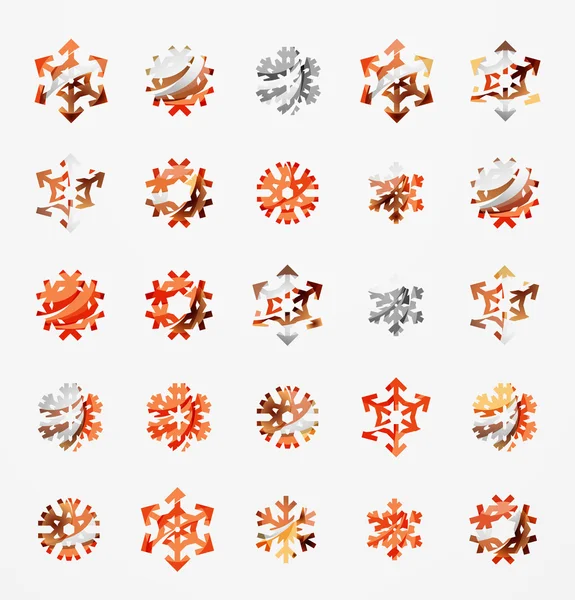 Set of abstract colorful snowflake logo icons, winter concepts, clean modern geometric design — Stock Vector