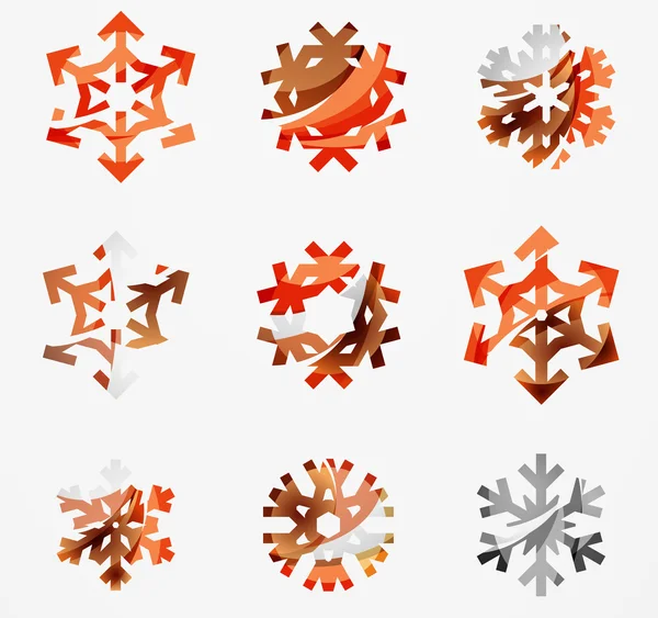 Set of abstract colorful snowflake logo icons, winter concepts, clean modern geometric design — Stock Vector