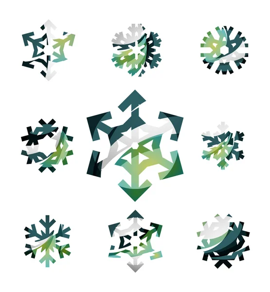 Set of abstract colorful snowflake logo icons, winter concepts, clean modern geometric design — Stock Vector