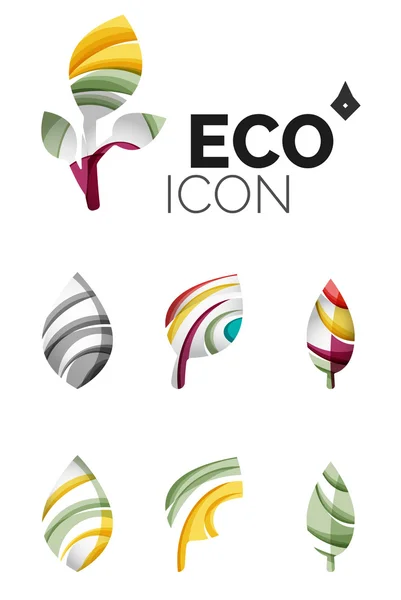 Set of abstract eco leaf icons, business logotype nature concepts, clean modern geometric design — Stock Vector