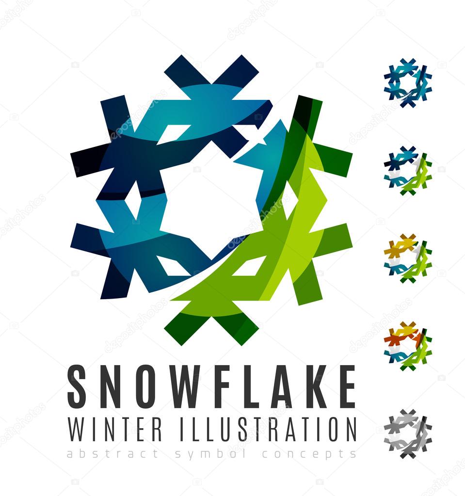 Set of abstract colorful snowflake logo icons, winter concepts, clean modern geometric design. Created with transparent abstract lines