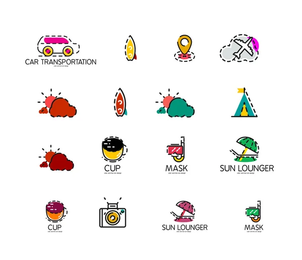 Ensemble d'icônes abstraites de logo de voyage. Symboles Web d'entreprise, d'application ou Internet — Image vectorielle