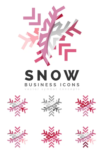 Soubor ikony logo abstraktní barevné vločka, zimní koncepty, čistý moderní geometrické konstrukce — Stockový vektor