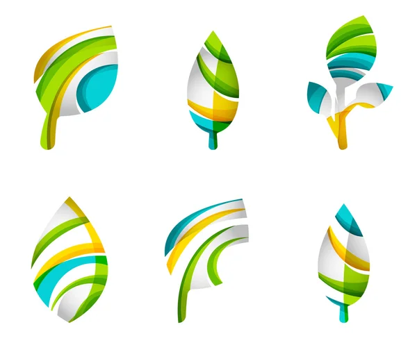 Conjunto de ícones de folha ecológica abstrata, conceitos de natureza do logotipo do negócio, design geométrico moderno limpo —  Vetores de Stock