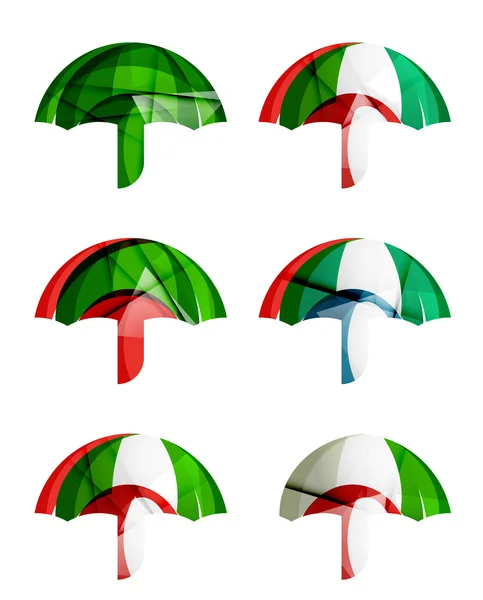 Ensemble d'icônes abstraites de parapluie, concepts de protection de logotype d'entreprise, conception géométrique moderne propre — Image vectorielle