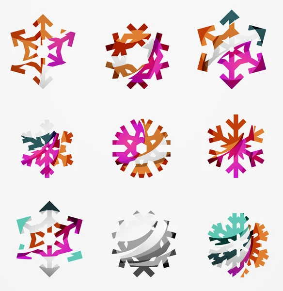 Набір абстрактних барвистих піктограм логотипу сніжинки — стоковий вектор