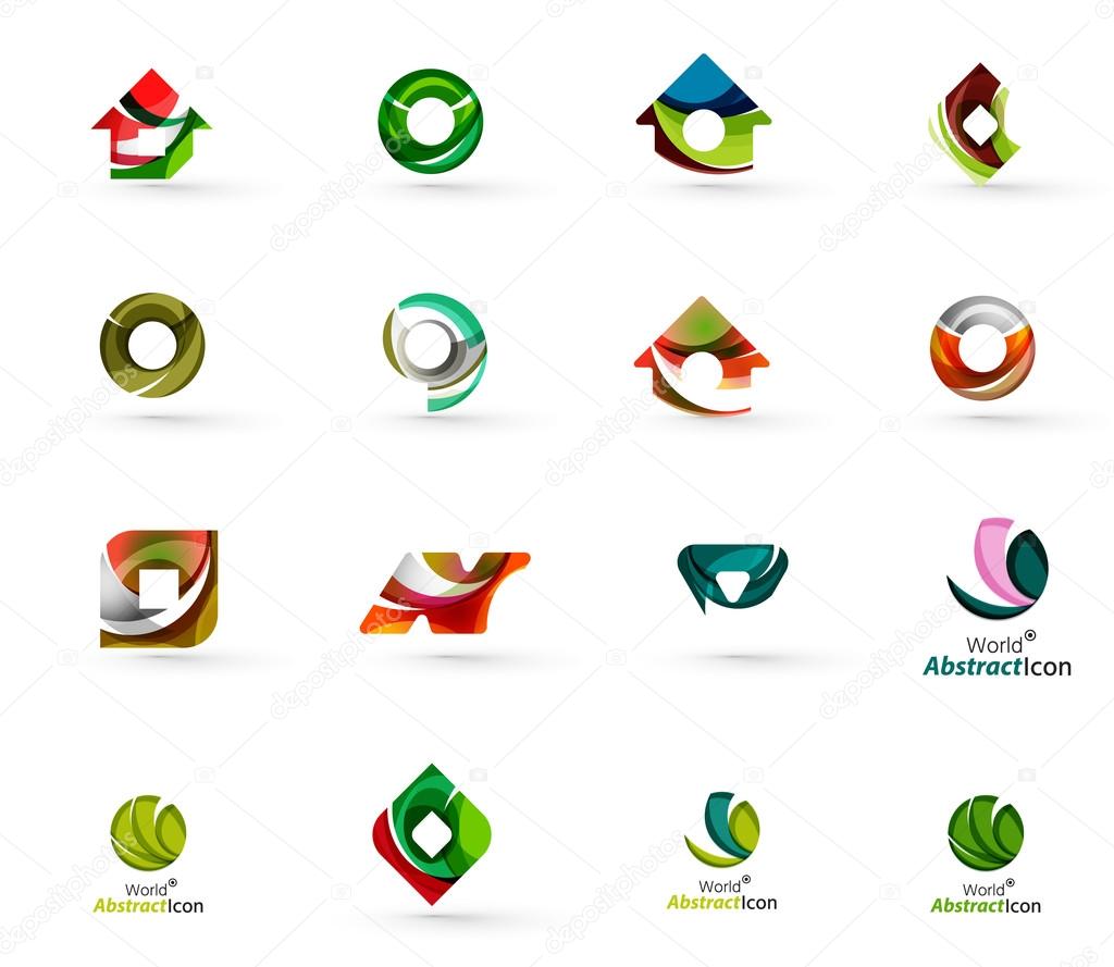 Set of various geometric icons -  rectangles triangles squares or circles. Made of swirls and flowing wavy elements. Business, app, web design logo templates