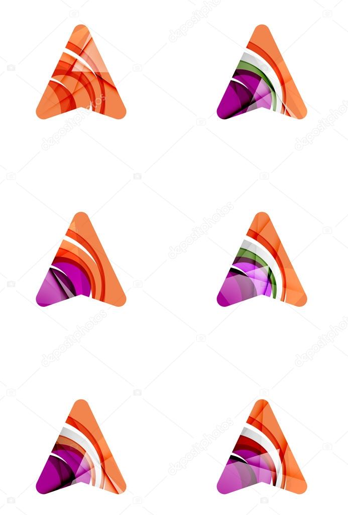 Set of abstract directional arrow icons, business logotype gps concepts, clean modern geometric design. Created with transparent abstract wave lines