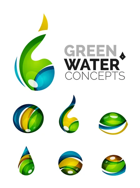 Conjunto de ícones de água ecológica abstrata, logotipo do negócio natureza conceitos verdes, design geométrico moderno limpo — Vetor de Stock