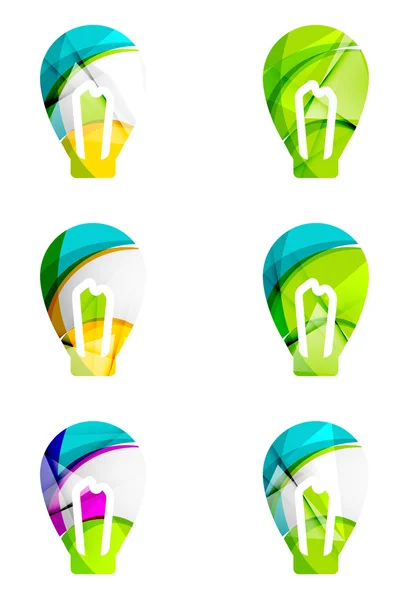 Conjunto de iconos de bombilla abstracta, conceptos de ideas de logotipos empresariales, diseño geométrico moderno y limpio — Vector de stock