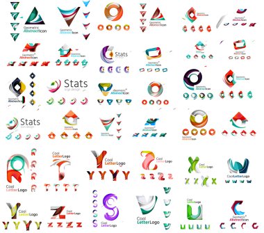 Vektör soyut şirket logosu mega toplama, yazın harf ve diğer öğeleri