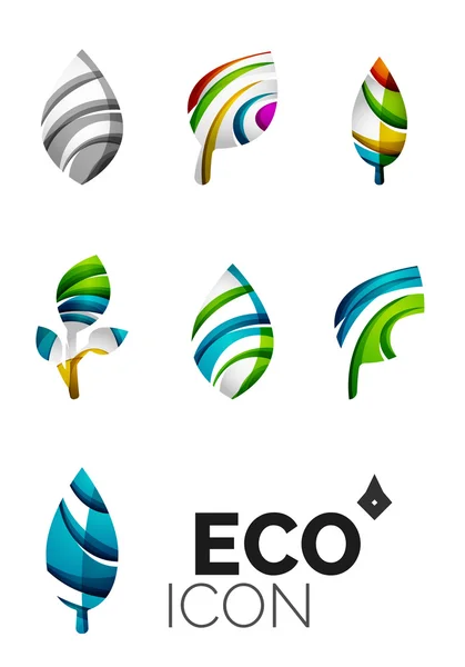 Set of abstract eco leaf icons, business logotype nature concepts, clean modern geometric design — Stock Vector