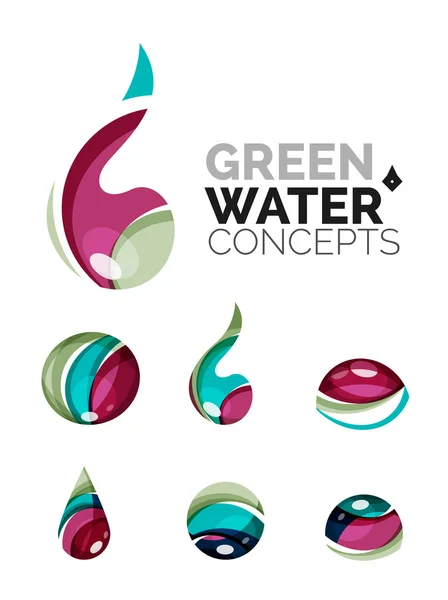 Set of abstract eco water icons, business logotype nature green concepts, clean modern geometric design — Stock Vector