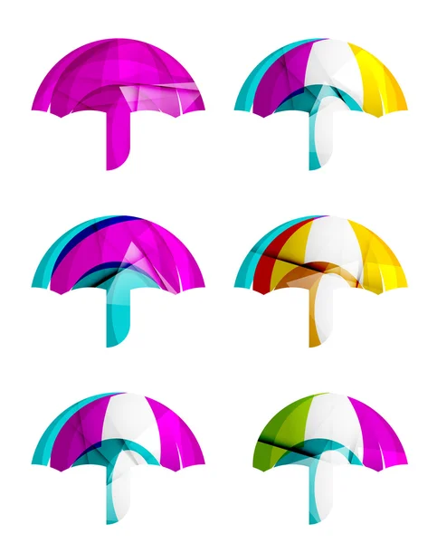 Ensemble d'icônes abstraites de parapluie, concepts de protection de logotype d'entreprise, conception géométrique moderne propre — Image vectorielle