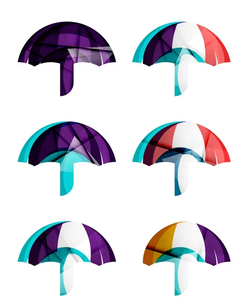 Ensemble d'icônes abstraites de parapluie, concepts de protection de logotype d'entreprise, conception géométrique moderne propre — Image vectorielle