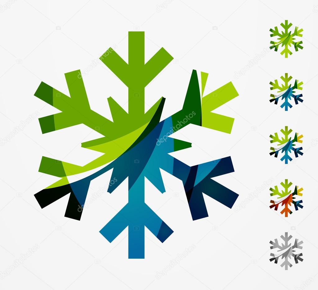 Set of abstract colorful snowflake logo icons, winter concepts, clean modern geometric design. Created with transparent abstract lines