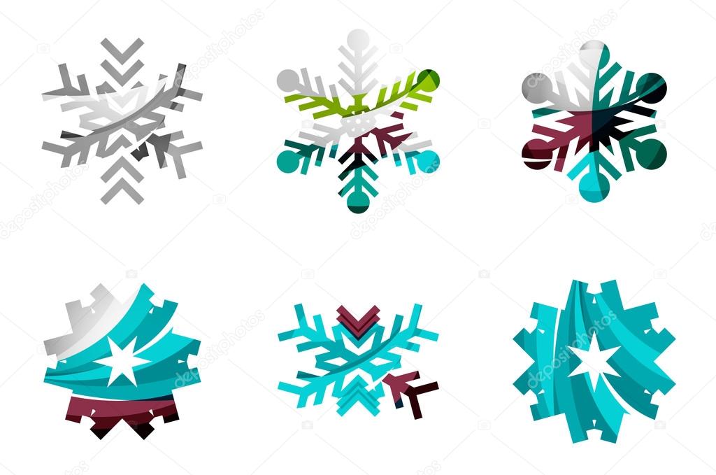 Set of abstract colorful snowflake logo icons, winter concepts, clean modern geometric design. Created with transparent abstract lines