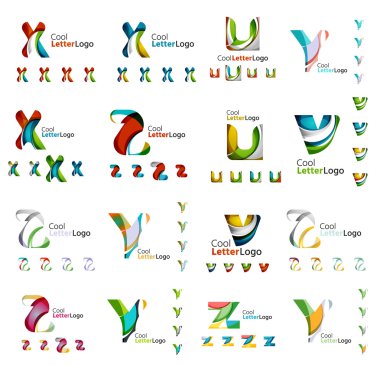 Renkli soyut mektup kurumsal logolar akan şekiller üst üste ile oluşturulan dizi. Herhangi bir fikir üzerinde beyaz izole için evrensel iş ikonları/simgeleri