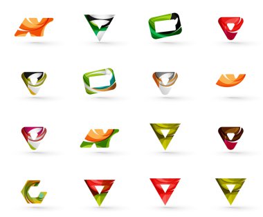 Daire veya swirls, akan dalgalı elemanları ile oluşturulan çeşitli geometrik simgeler - dikdörtgenler üçgenler kümesi kareler